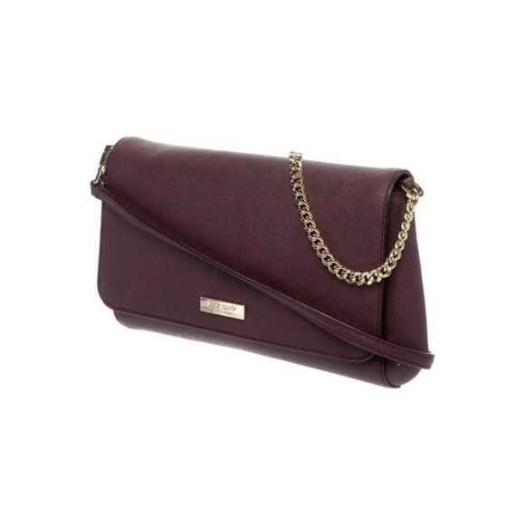 Kate Spade Burgundy Leather Crossbody Clutch Bag With Gold Chain Strap & Printed - Picture 2 of 5